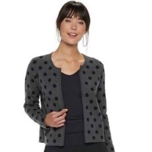 Elle Blazer Women's Short Coat, Open Front Black Dot Gray Sweater Size M